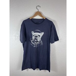 Headline Shirts French Bulldog Smoking Pipe Graphic T-Shirt Blue Mens Size Large